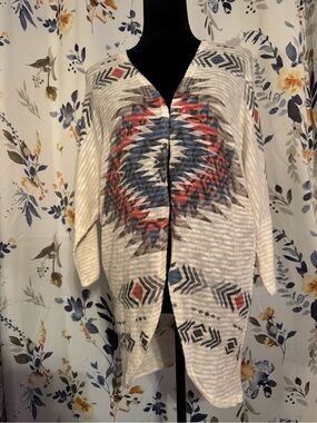 Cream Aztec-Print Open Front Sweater Cardigan No Tag So Soft Lightweight